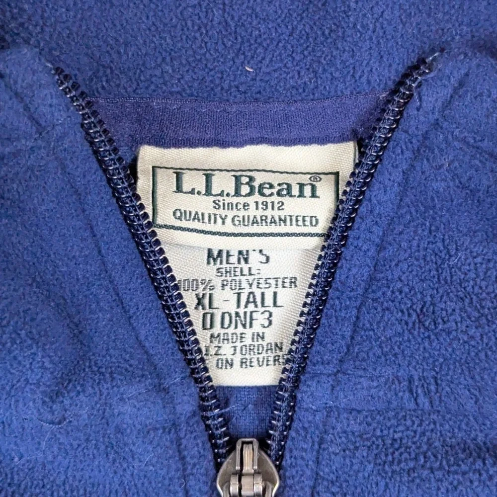 LL Bean Mens XL Tall Blue Full Zip Fleece Jacket Midweight Mock Neck DNF3